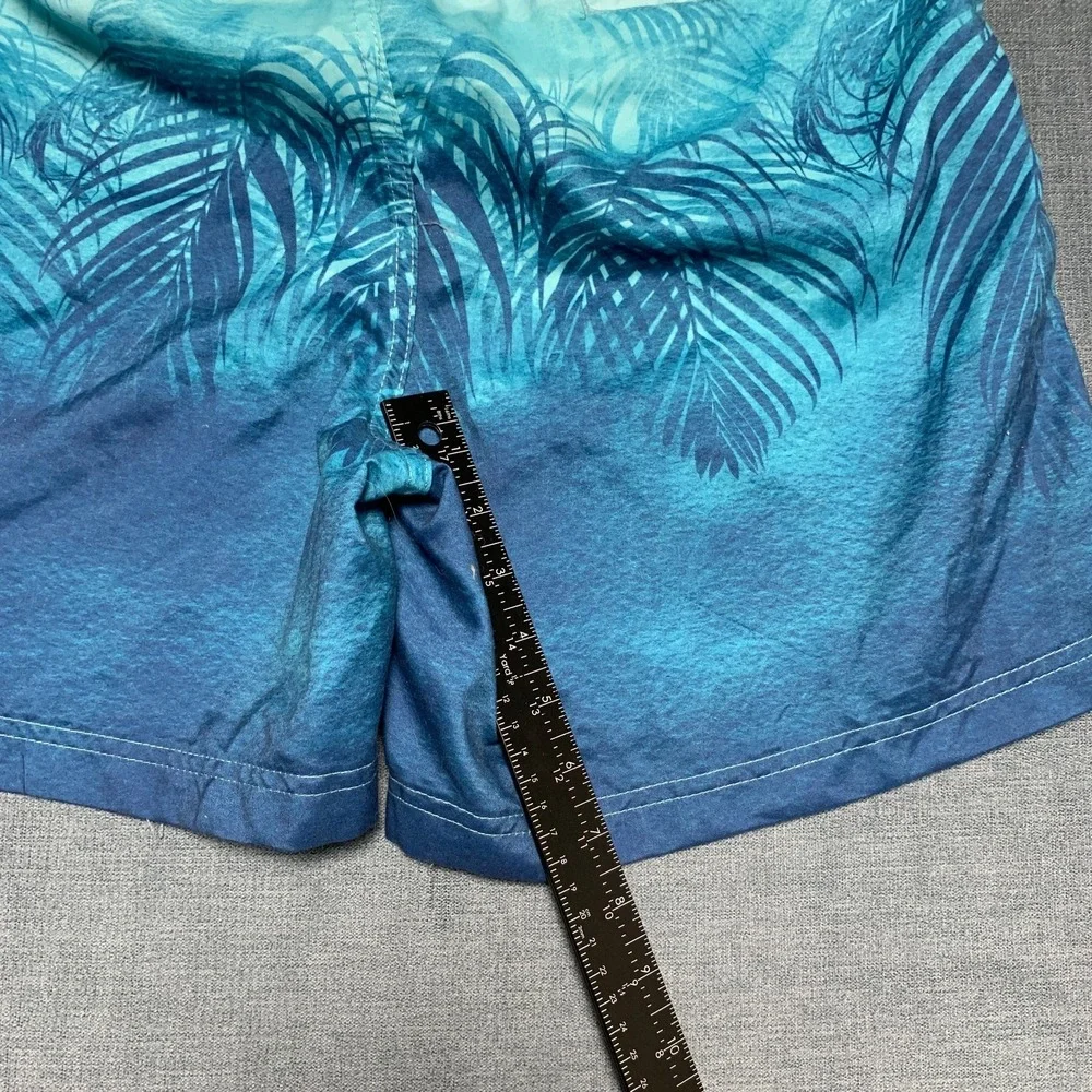 Spicy Tuna Gradient Swim Shorts Mens Medium Blue Tropical Palm Leaf Beach Wear